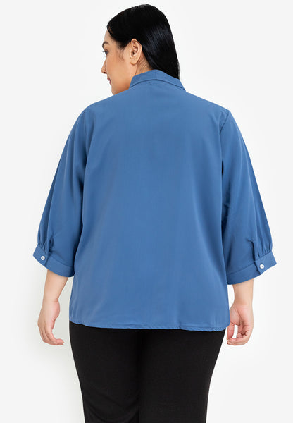 Divina Plus Size Quarter Sleeve V-neck Slip-in Tie with Decorative Pearl Blouse Top