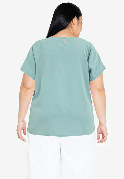 Divina Collared V-Neck with Detail Necklace Blouse Top