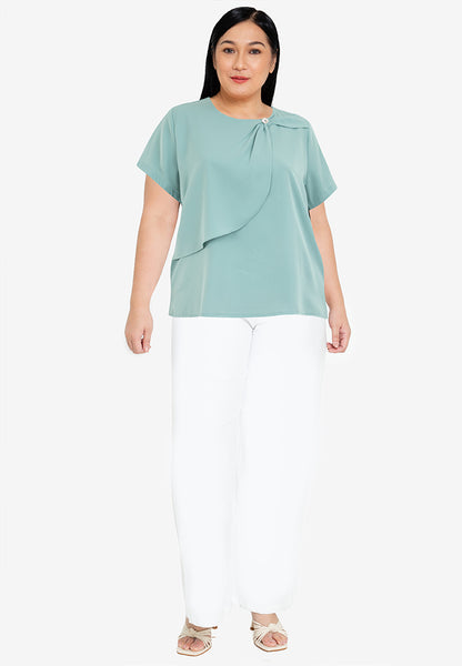Divina Collared V-Neck with Detail Necklace Blouse Top