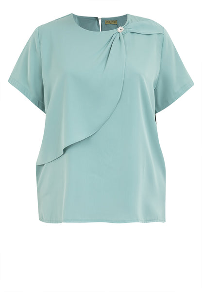 Divina Collared V-Neck with Detail Necklace Blouse Top