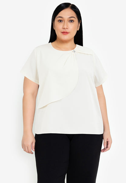 Divina Collared V-Neck with Detail Necklace Blouse Top