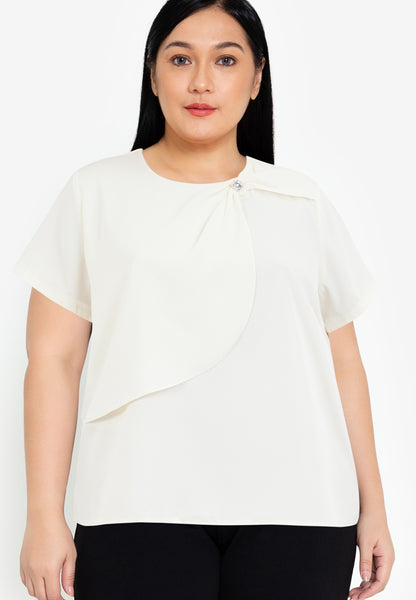 Divina Collared V-Neck with Detail Necklace Blouse Top