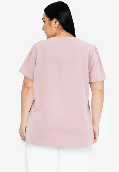 Divina Plus Size Tie Decorative Ruffled Round Neck Bell Sleeve Blouse Top