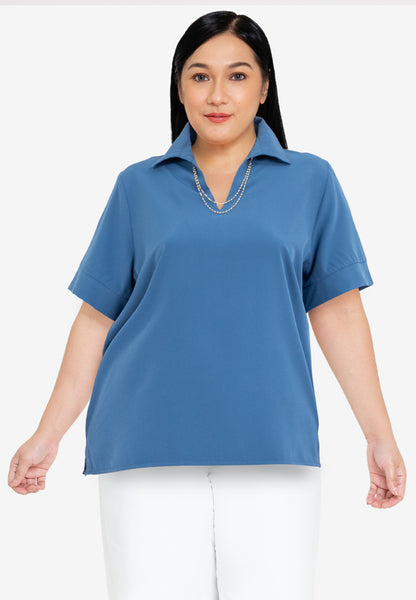 Divina Collared V-Neck with Detail Necklace Blouse Top