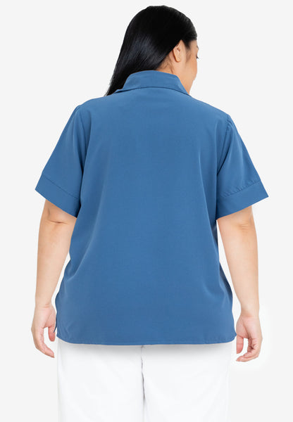 Divina Collared V-Neck with Detail Necklace Blouse Top