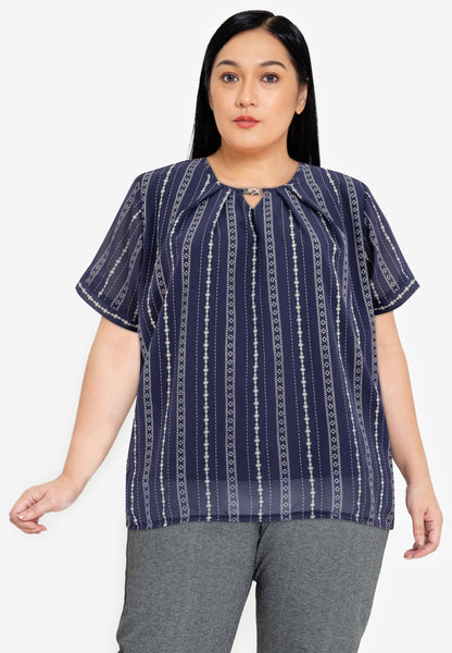 Divina Plus Size Front Pleated V neck Detail Blouse Top