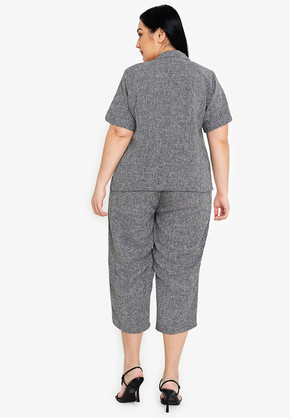 Divina Tweed Collared Top Blouse and Pants 2 Piece Set Terno