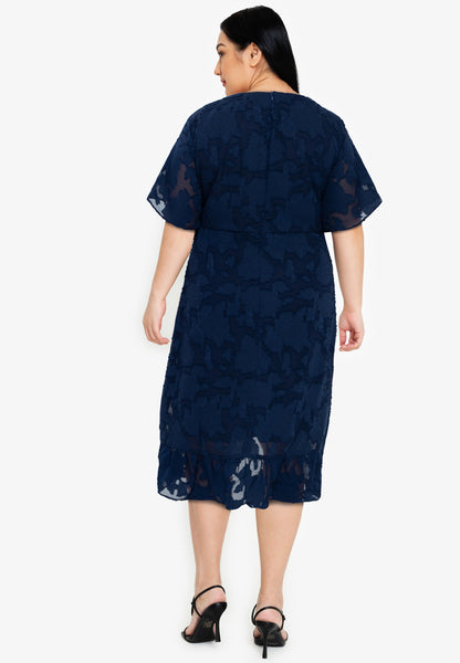 Plus Size Special Fabric Overlap Hem Midi Dress