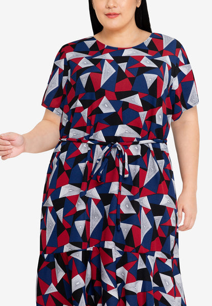 Plus Size Printed Wrap Top Flounce Hem Stretch