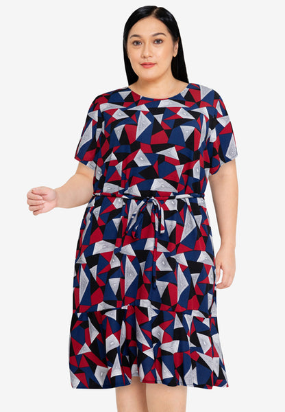 Plus Size Printed Wrap Top Flounce Hem Stretch