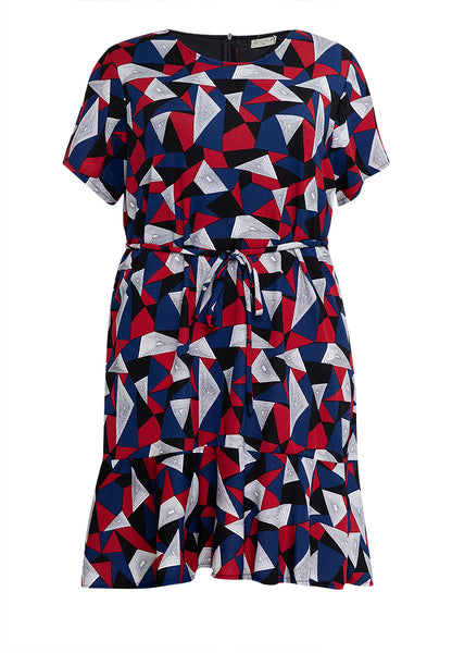 Plus Size Printed Wrap Top Flounce Hem Stretch