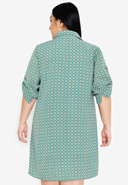 Divina Plus Size Collared 3/4 Sleeve Shift Dress