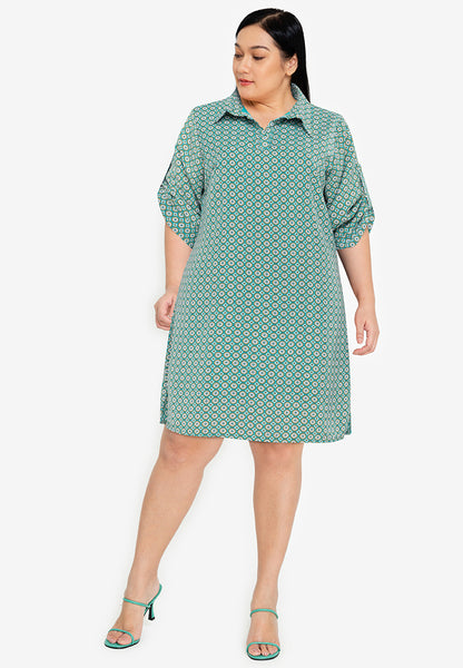 Divina Plus Size Collared 3/4 Sleeve Shift Dress