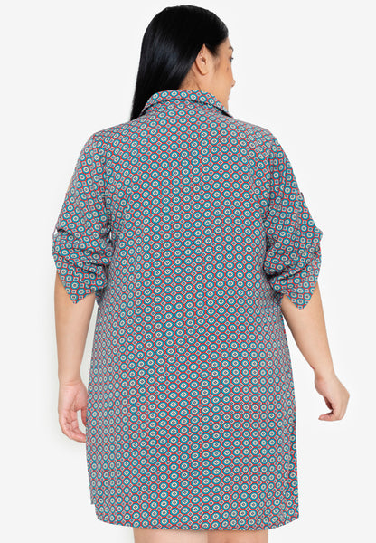 Divina Plus Size Collared 3/4 Sleeve Shift Dress