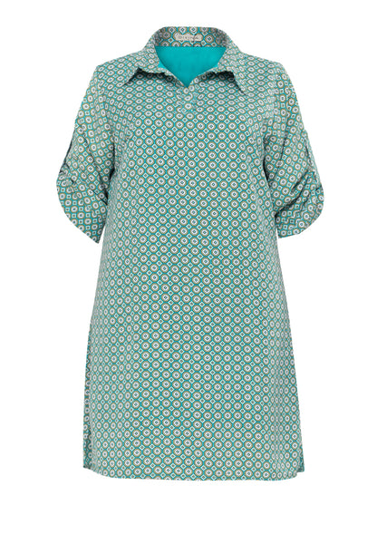 Divina Plus Size Collared 3/4 Sleeve Shift Dress