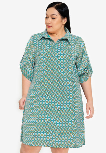 Divina Plus Size Collared 3/4 Sleeve Shift Dress