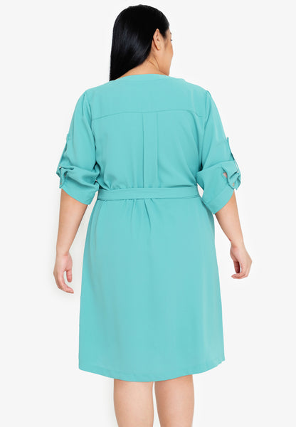 Divina Plus Size V-Neck Tie Waist Quarter Sleeve Dress