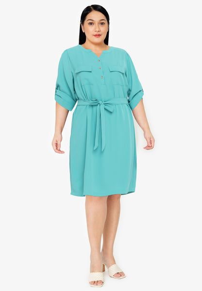 Divina Plus Size V-Neck Tie Waist Quarter Sleeve Dress