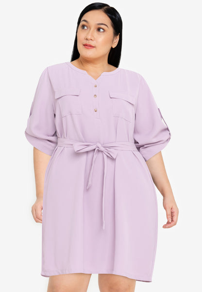 Divina Plus Size V-Neck Tie Waist Quarter Sleeve Dress