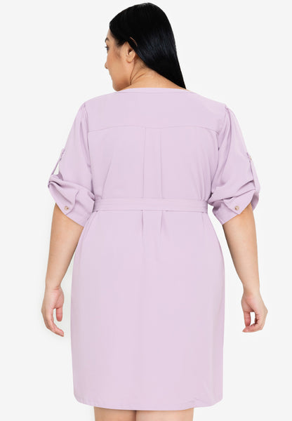 Divina Plus Size V-Neck Tie Waist Quarter Sleeve Dress