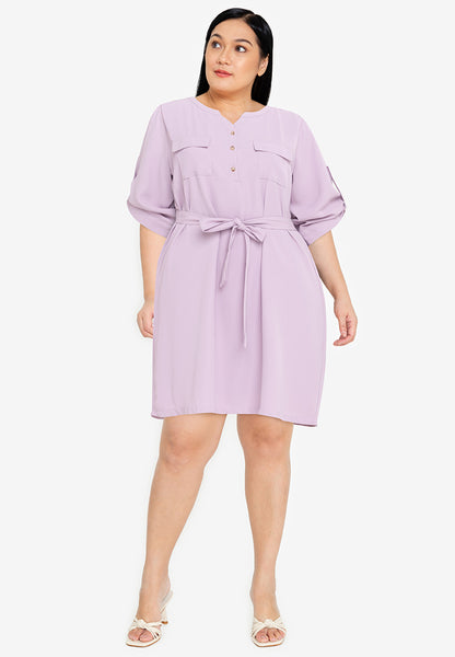 Divina Plus Size V-Neck Tie Waist Quarter Sleeve Dress