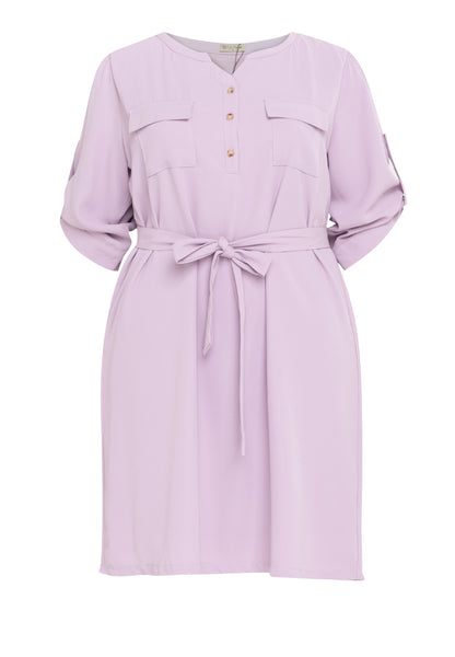 Divina Plus Size V-Neck Tie Waist Quarter Sleeve Dress