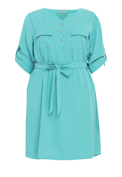 Divina Plus Size V-Neck Tie Waist Quarter Sleeve Dress