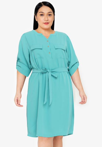 Divina Plus Size V-Neck Tie Waist Quarter Sleeve Dress