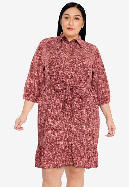 Divina Plus Size Printed Puff Sleeves Flounce Hem Shirt Dress