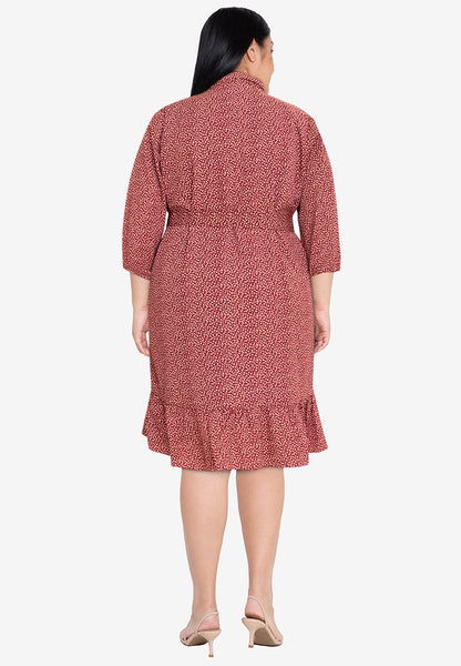 Divina Plus Size Printed Puff Sleeves Flounce Hem Shirt Dress