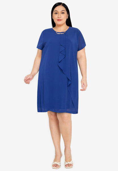 Plus Size Overlap Shift Dress with with Detachable Necklace