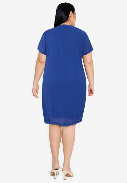 Plus Size Overlap Shift Dress with with Detachable Necklace
