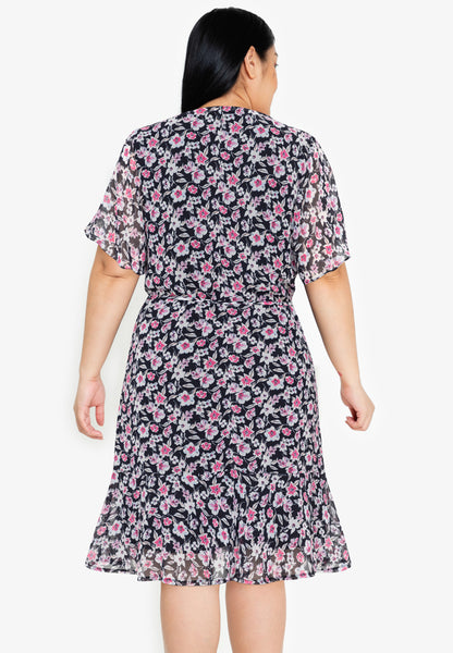 Divina Plus Size Printed Flounce Hem Dress