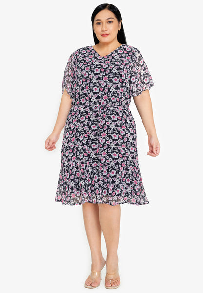 Divina Plus Size Printed Flounce Hem Dress