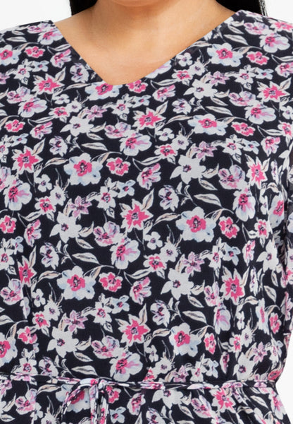 Divina Plus Size Printed Flounce Hem Dress