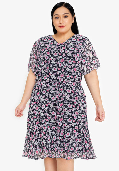 Divina Plus Size Printed Flounce Hem Dress