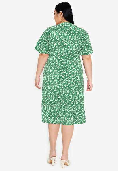 Divina Plus Size  Overlap Hem Printed Midi Dress