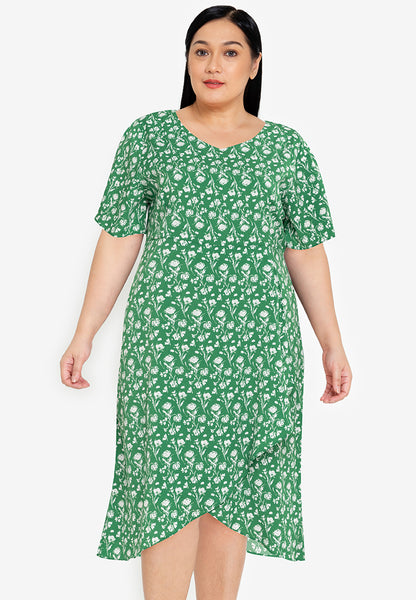 Divina Plus Size  Overlap Hem Printed Midi Dress
