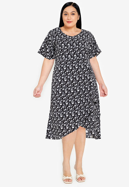 Divina Plus Size  Overlap Hem Printed Midi Dress