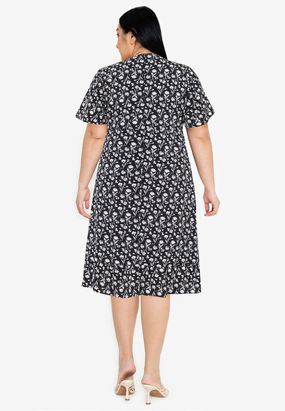 Divina Plus Size  Overlap Hem Printed Midi Dress