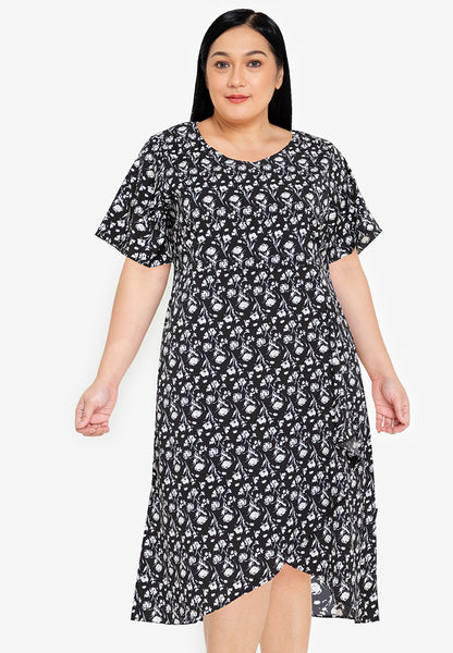 Divina Plus Size  Overlap Hem Printed Midi Dress