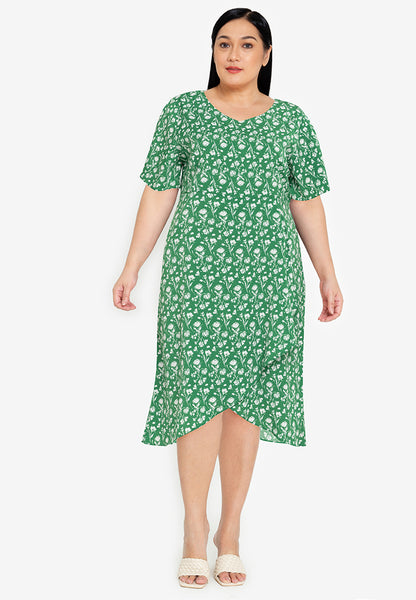 Divina Plus Size  Overlap Hem Printed Midi Dress