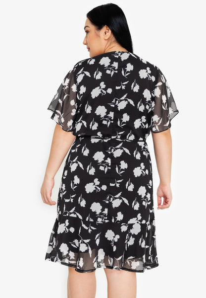 Divina Plus Size V-Neck Printed Shift Dress