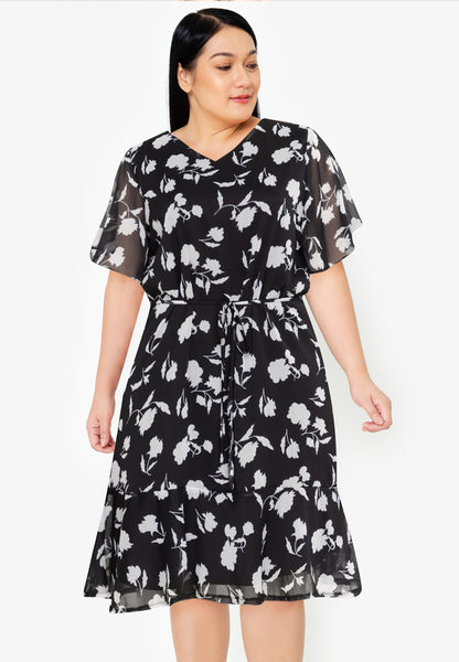 Divina Plus Size V-Neck Printed Shift Dress