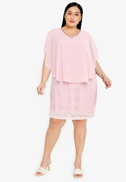 Divina Plus Size V-neck Sequins Overlay Dress