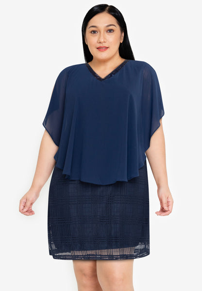 Divina Plus Size V-neck Sequins Overlay Dress