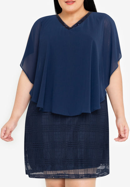 Divina Plus Size V-neck Sequins Overlay Dress
