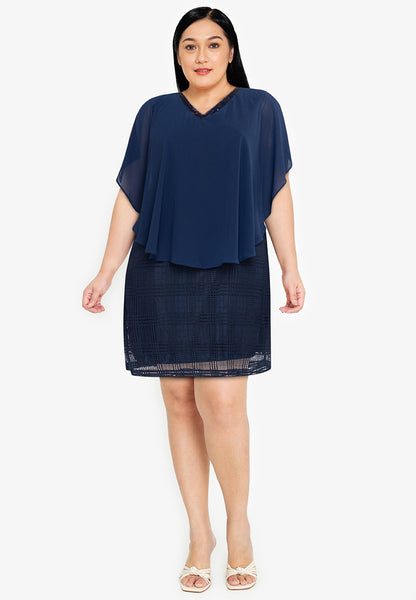 Divina Plus Size V-neck Sequins Overlay Dress