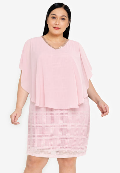 Divina Plus Size V-neck Sequins Overlay Dress