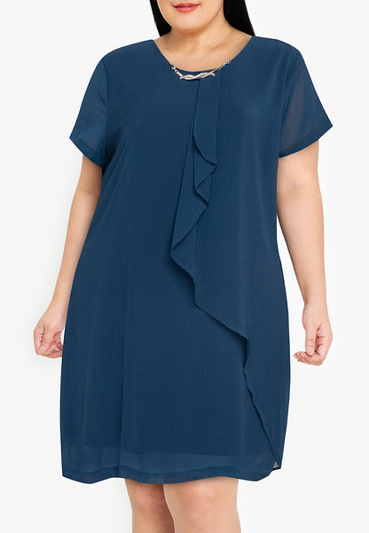 Divina Plus Size Overlap Shift Dress with with Detachable Necklace